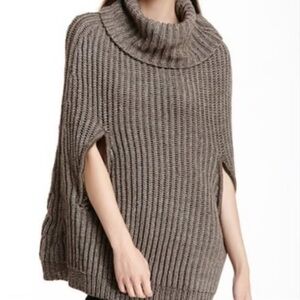 BCBGMAXAZRIA Harvey Wool Cape Poncho Sweater Grey Dusk -Heavy Knit-Cowl Neck NWT